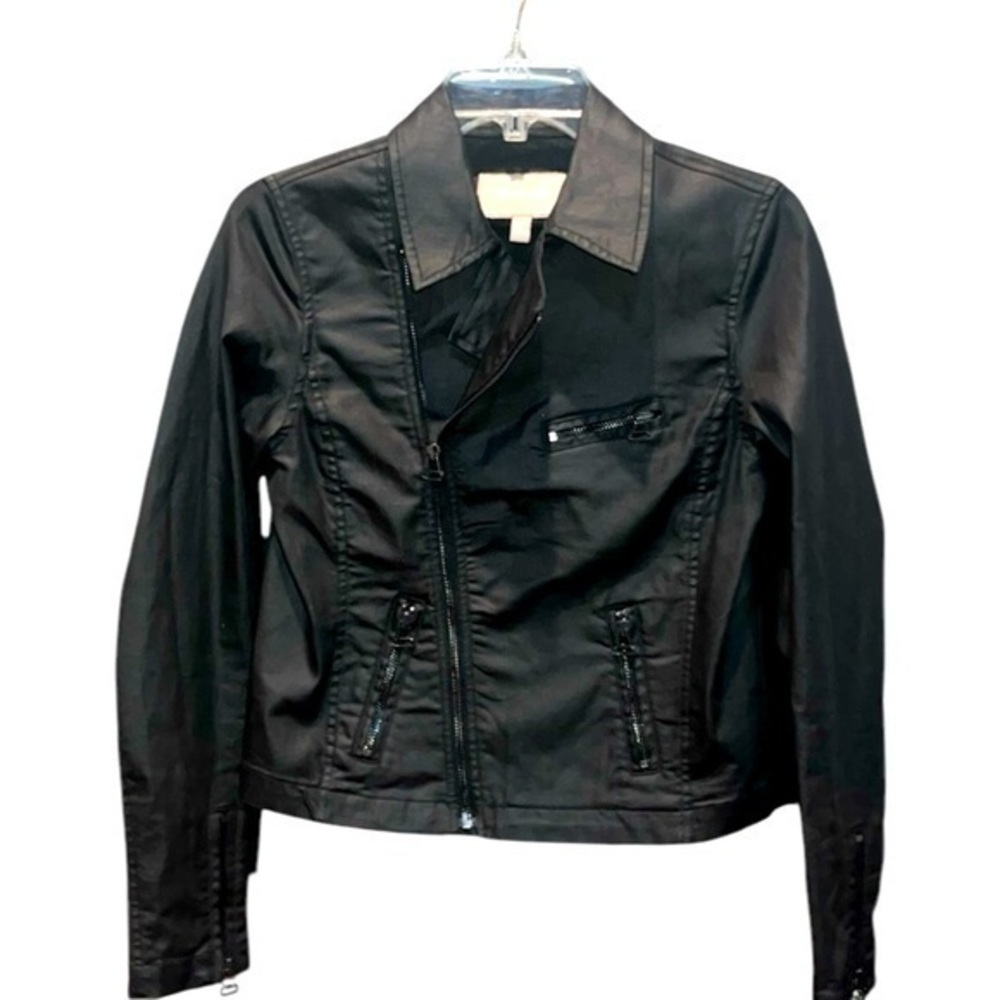 Banana Republic Black Coated Denim Moto Jacket Size XS